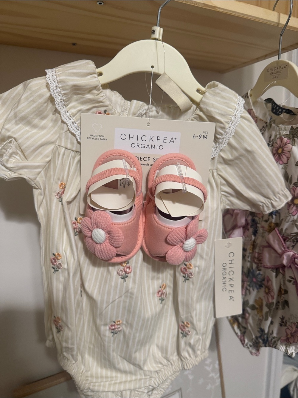 chick pea Pink Floral Baby Shoes with Daisy Accent